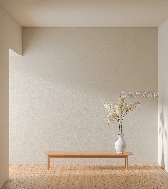在现代风格的室内空墙模拟。简约的室内设计。3 d演示。